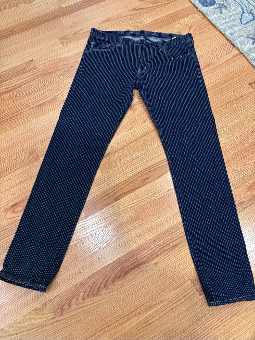 Ag Adriano Goldschmied Men's Navy Pinstriped Skinny Jeans